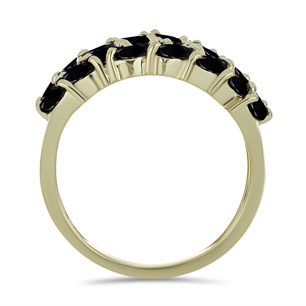 Goldplattierter Silberring mit schwarzem Spinell und weißem Topas