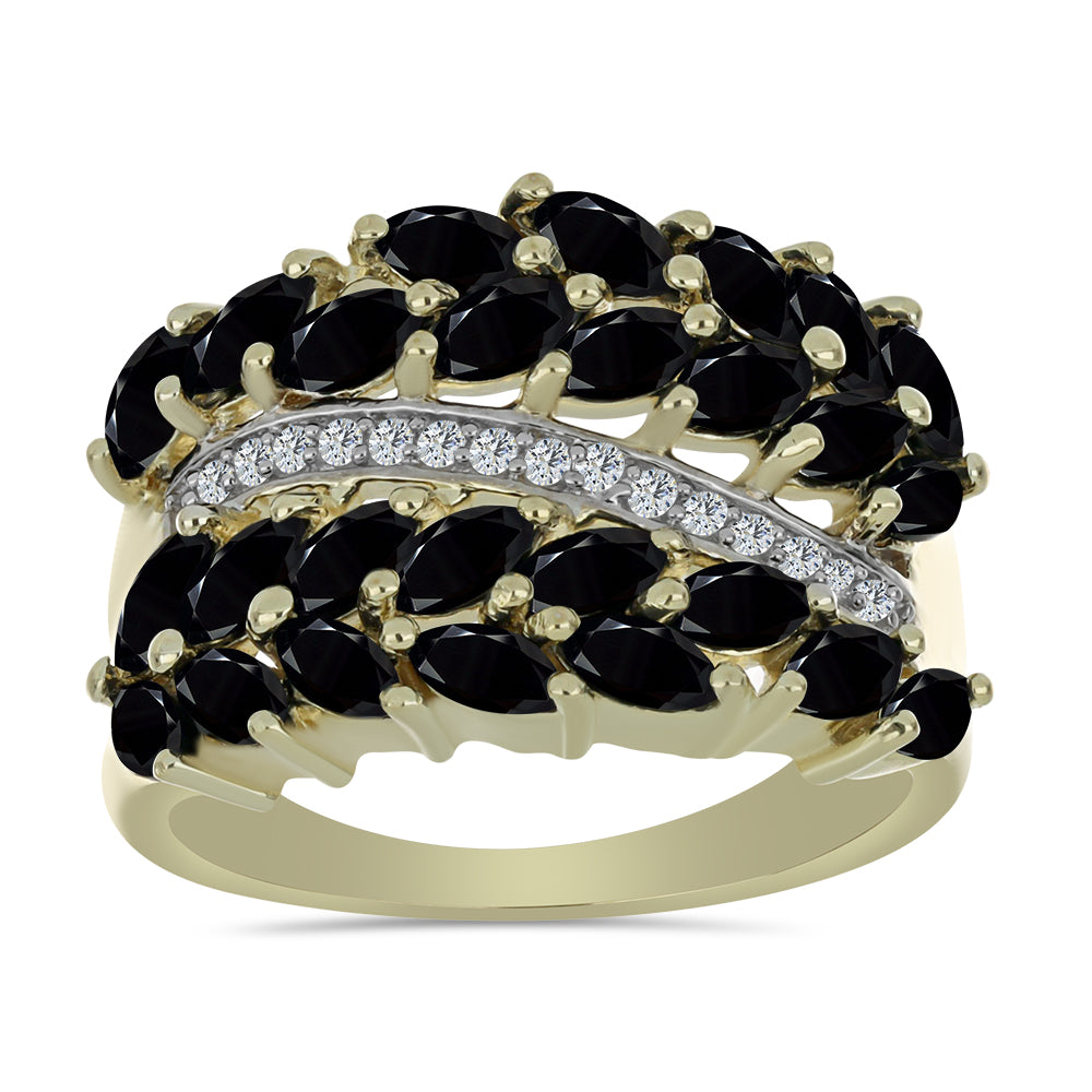 Goldplattierter Silberring mit schwarzem Spinell und weißem Topas