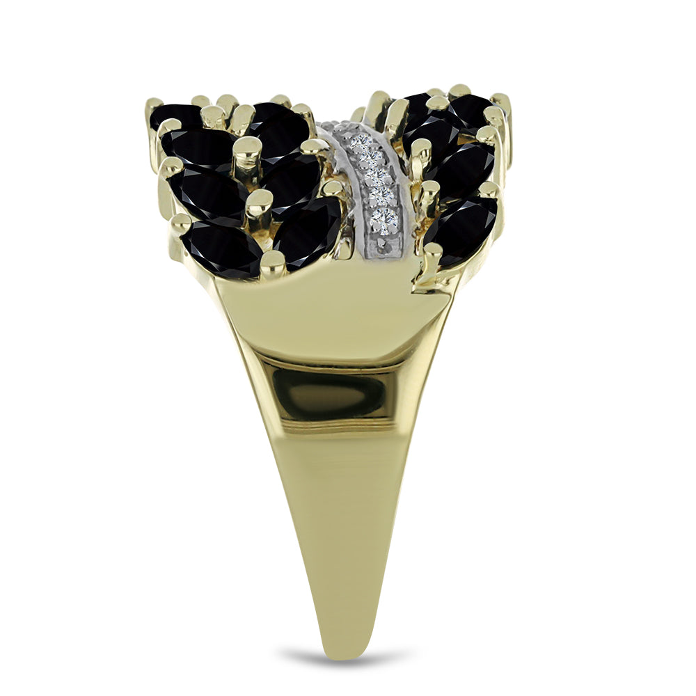 Goldplattierter Silberring mit schwarzem Spinell und weißem Topas