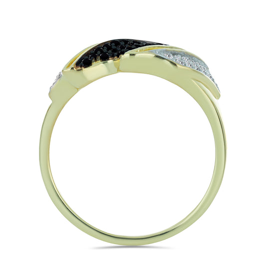 Goldplattierter Silberring mit schwarzem Spinell und weißem Topas