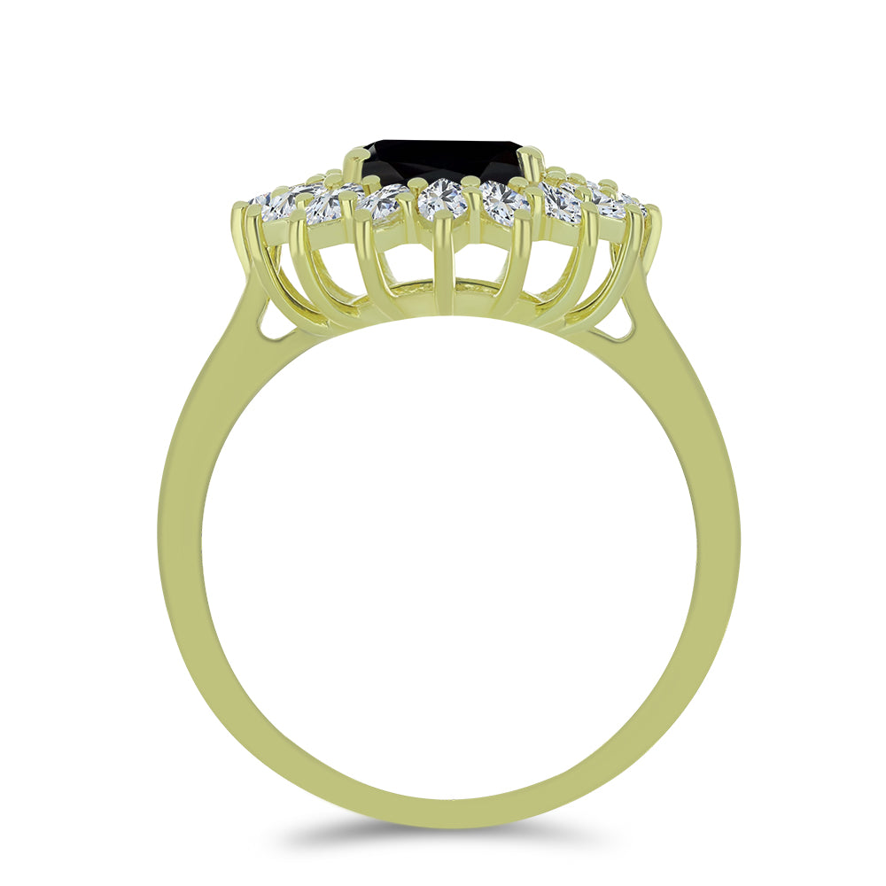 Goldplattierter Silberring mit schwarzem Spinell und weißem Topas 2 