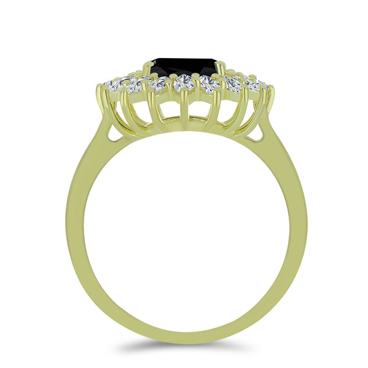 Goldplattierter Silberring mit schwarzem Spinell und weißem Topas