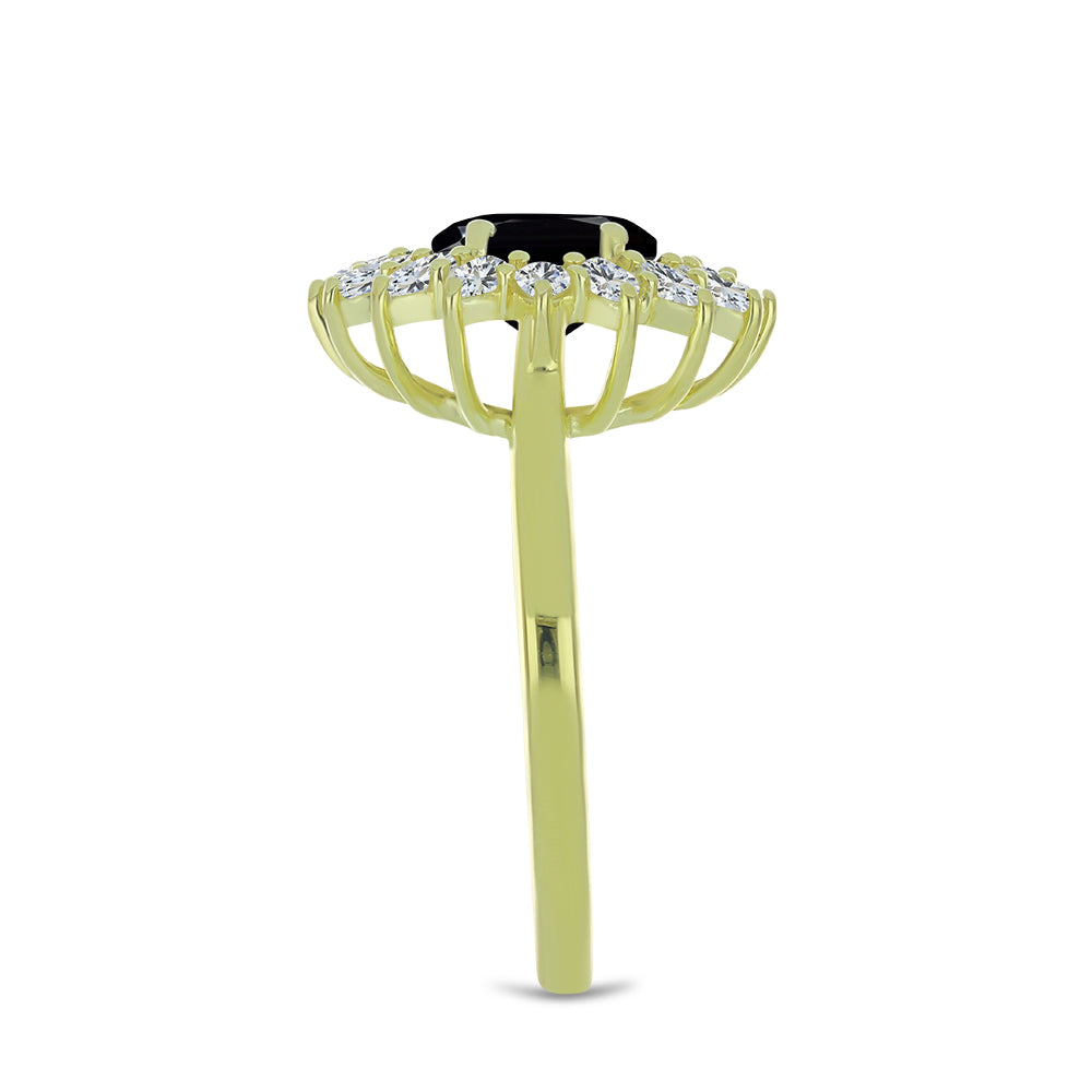 Goldplattierter Silberring mit schwarzem Spinell und weißem Topas 4 