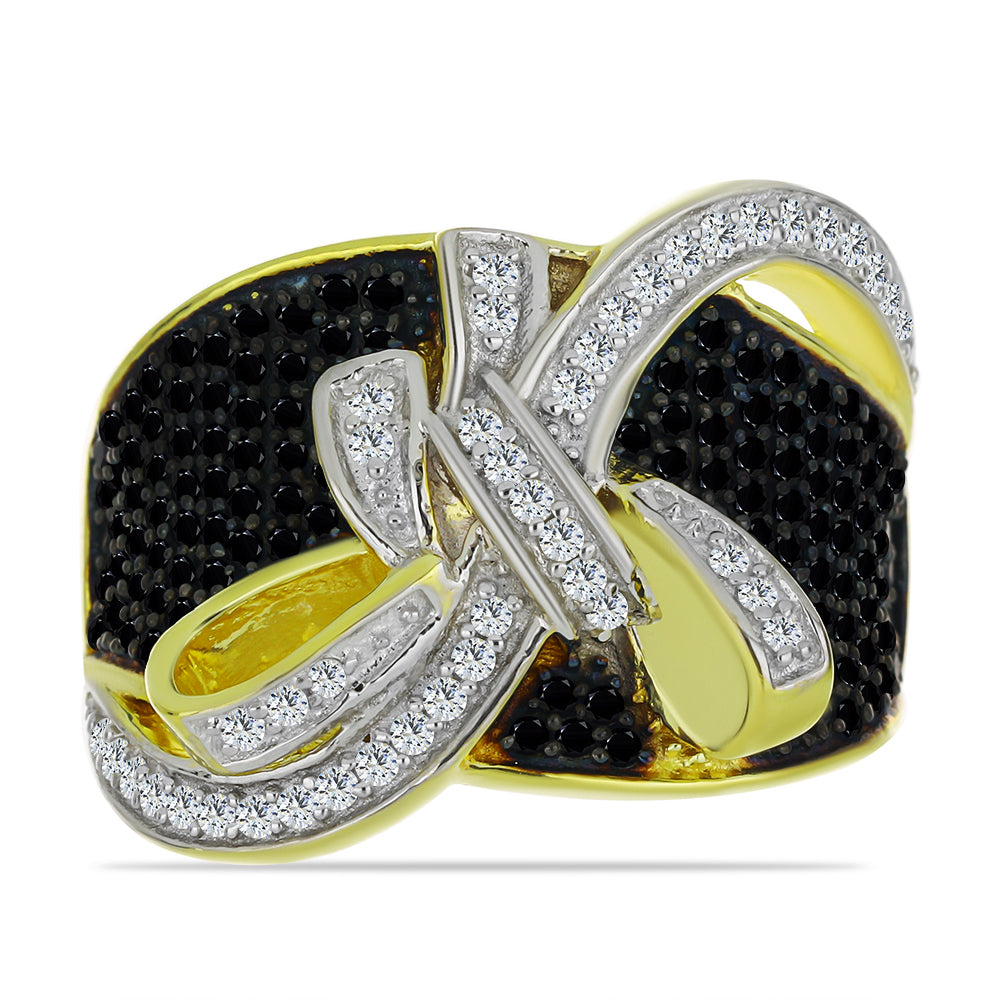 Goldplattierter Silberring mit schwarzem Spinell und weißem Topas 1 