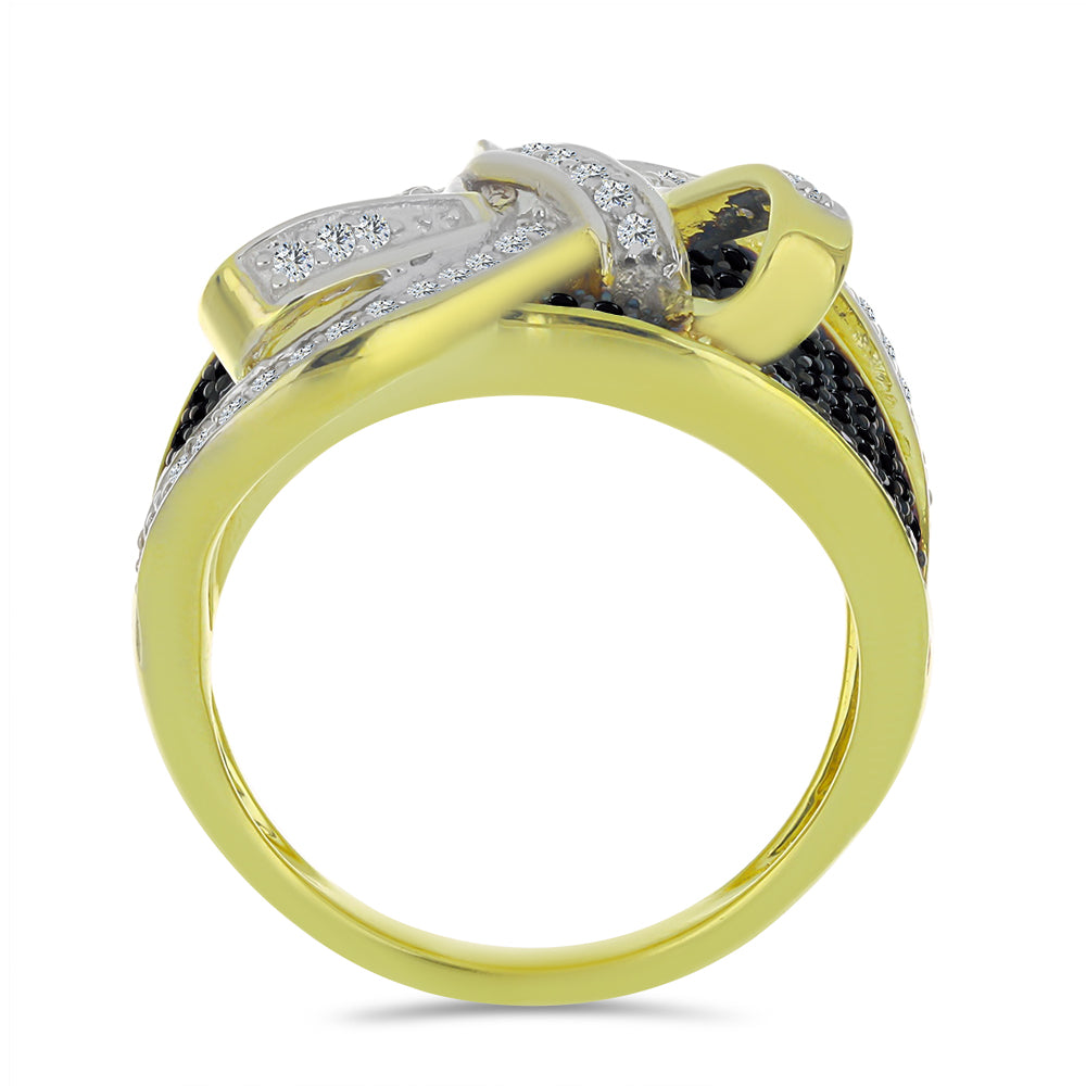 Goldplattierter Silberring mit schwarzem Spinell und weißem Topas 2 