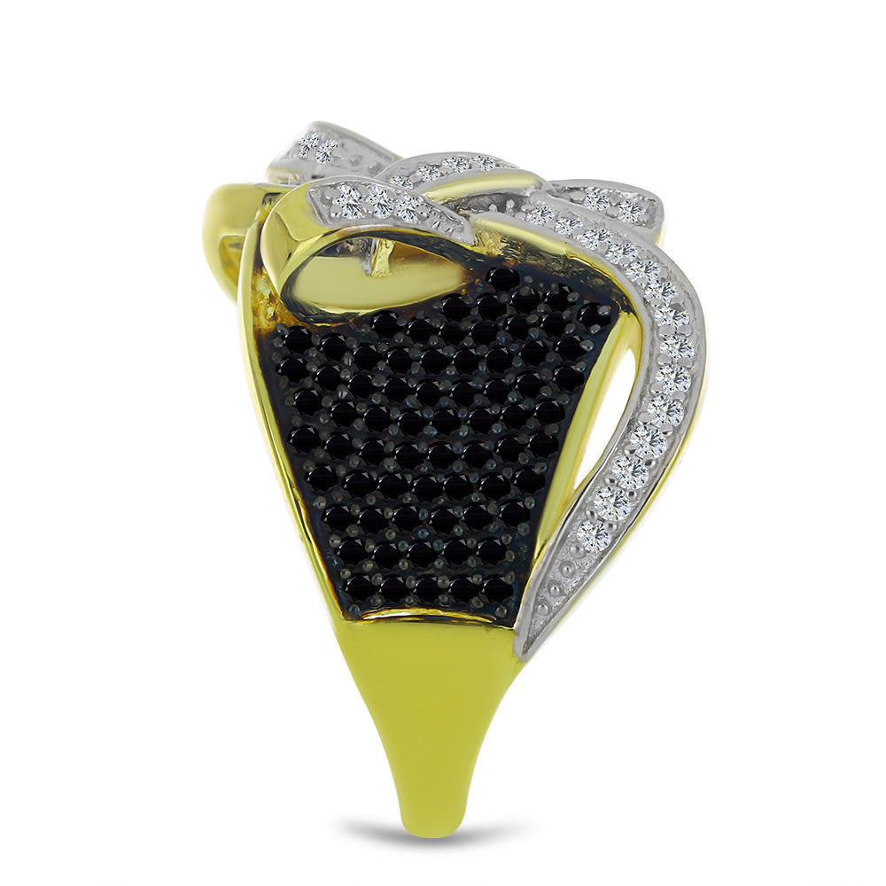 Goldplattierter Silberring mit schwarzem Spinell und weißem Topas