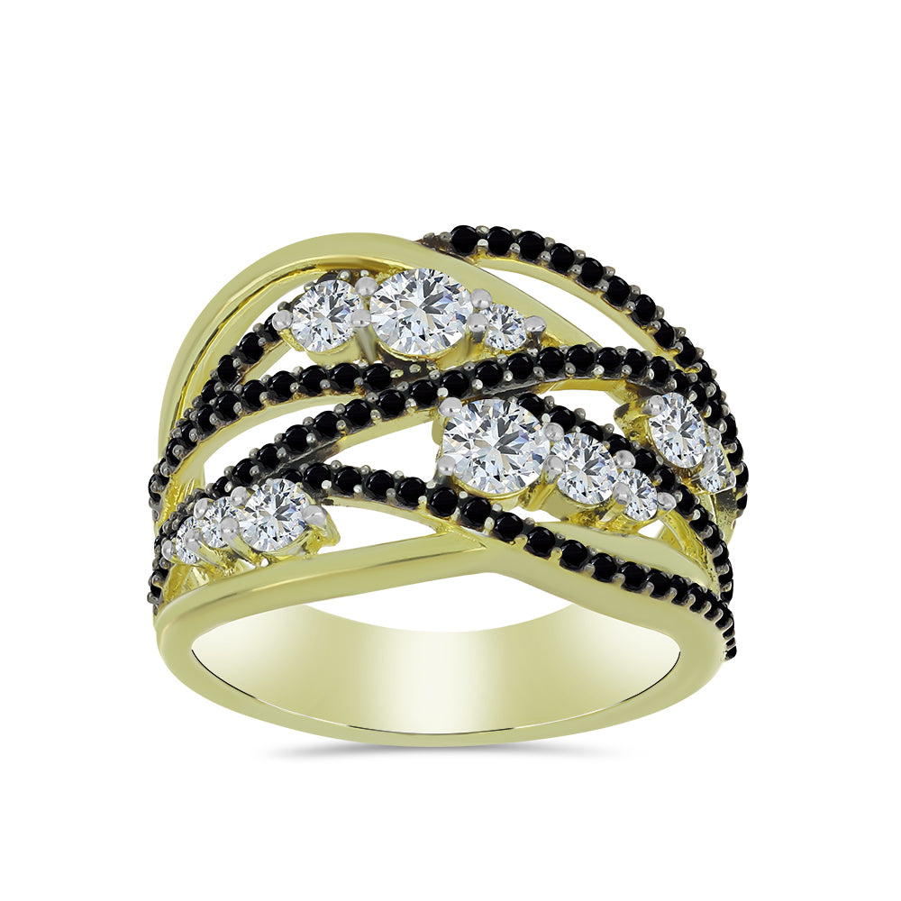 Goldplattierter Silberring mit schwarzem Spinell und weißem Topas 2 