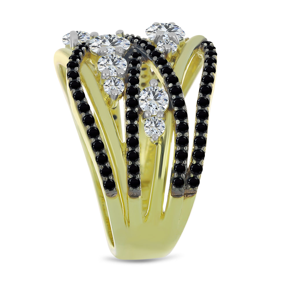 Goldplattierter Silberring mit schwarzem Spinell und weißem Topas 4 