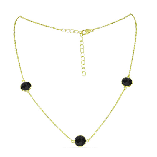 Goldplattierte Silberhalskette mit schwarzem Spinell