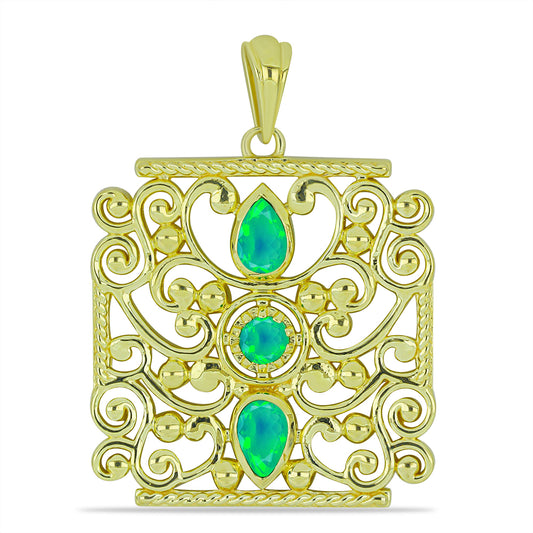 Goldplattierter Silberanhänger mit grünem äthiopischem Opal aus Lega Dembi