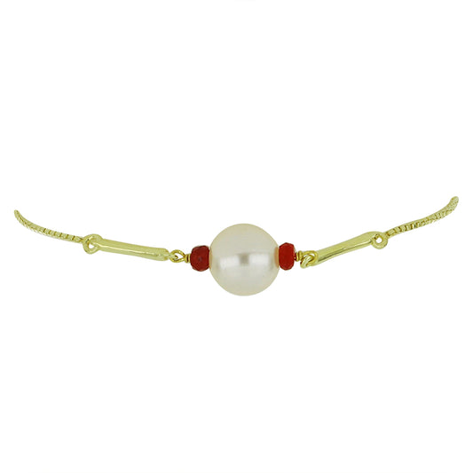 Goldplattiertes Silberarmband mit weißer Süßwasserperle und Rubin aus Madagaskar