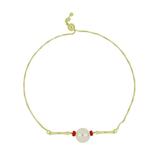Goldplattiertes Silberarmband mit weißer Süßwasserperle und Rubin aus Madagaskar