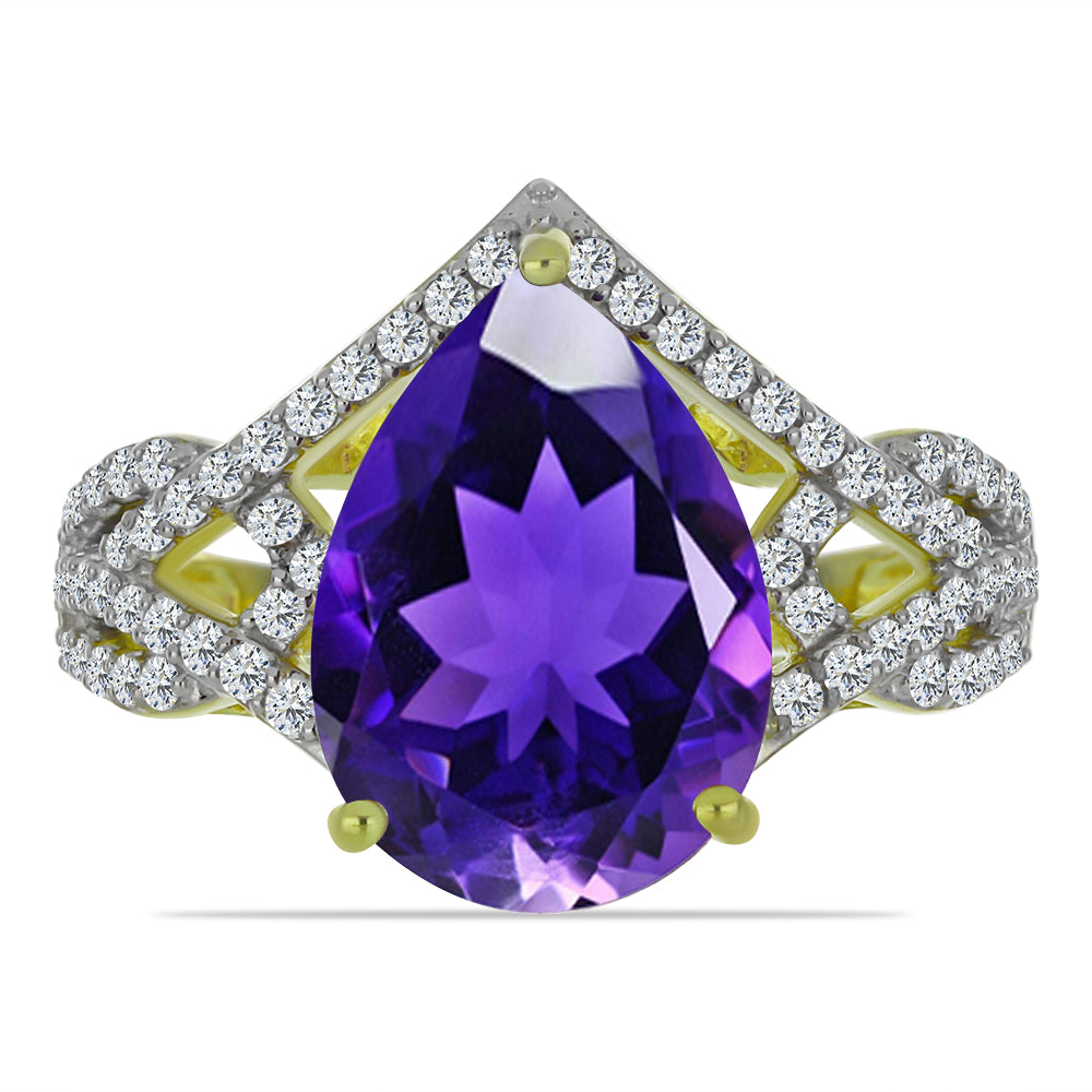Goldplattierter Silberring mit marokkanischem Amethyst und weißem Topas 1 