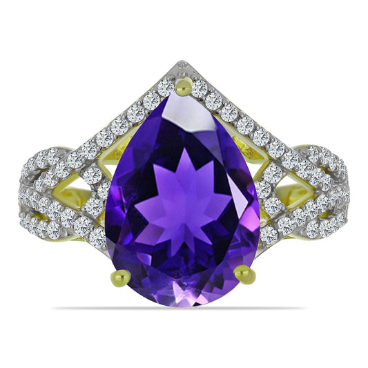 Goldplattierter Silberring mit marokkanischem Amethyst und weißem Topas