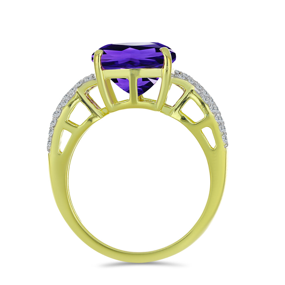 Goldplattierter Silberring mit marokkanischem Amethyst und weißem Topas 2 