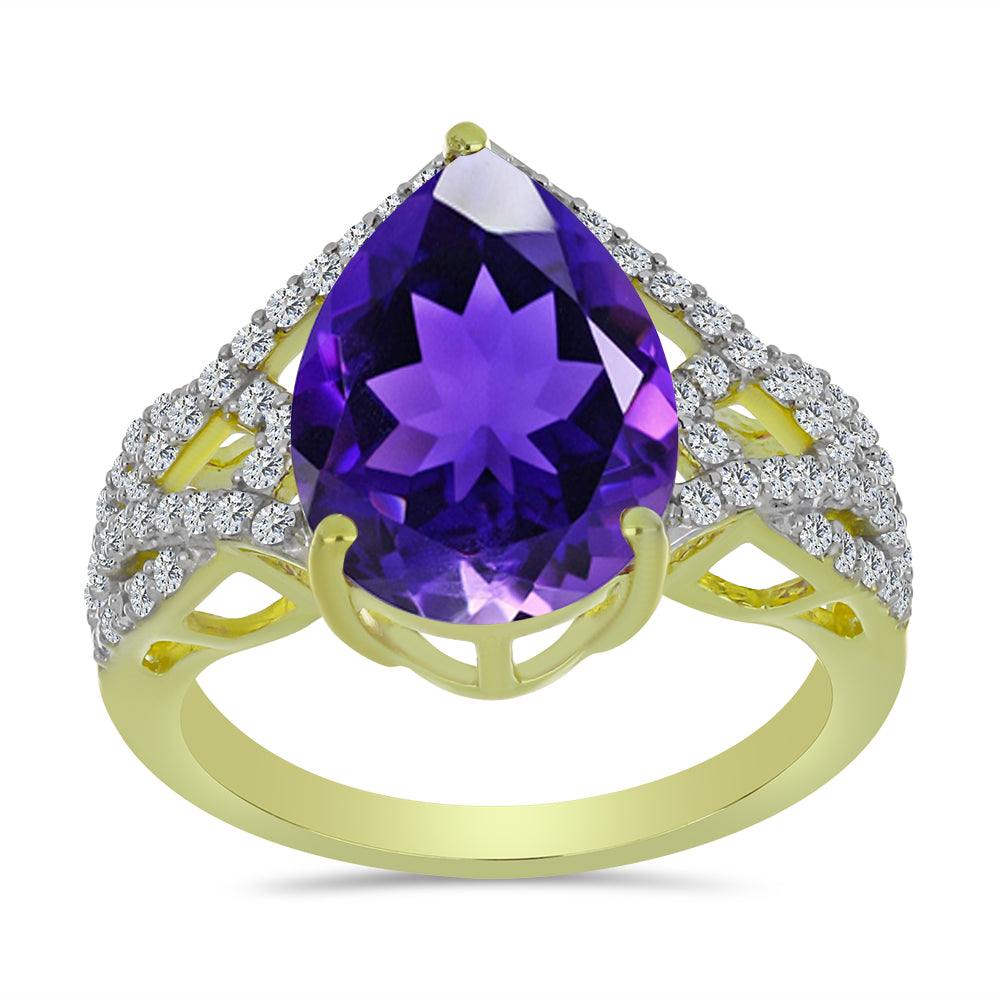 Goldplattierter Silberring mit marokkanischem Amethyst und weißem Topas