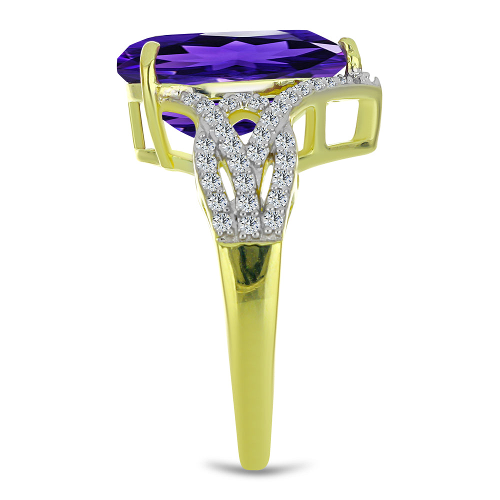 Goldplattierter Silberring mit marokkanischem Amethyst und weißem Topas 4 