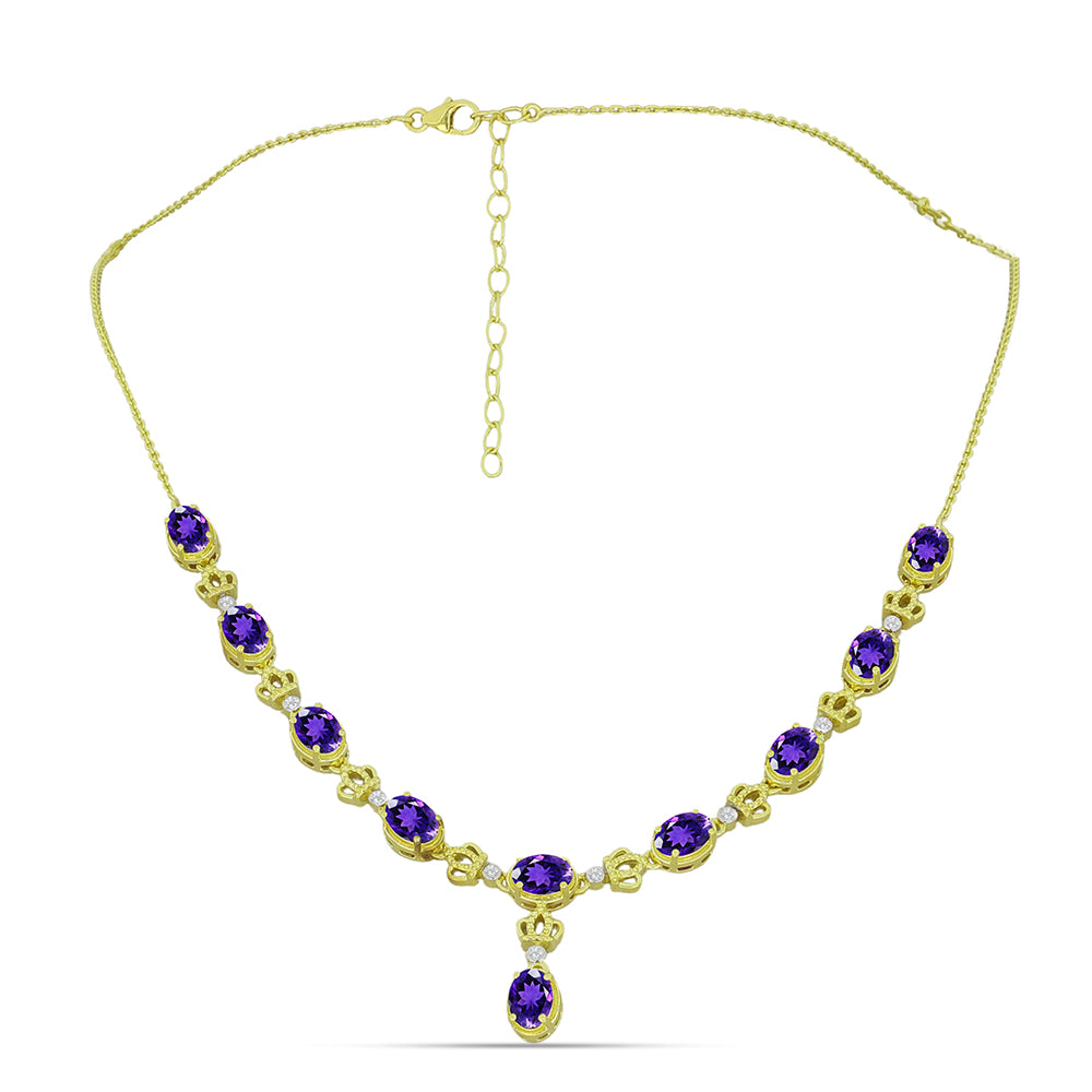Goldplattierte Silberhalskette mit marokkanischem Amethyst und weißem Topas 1 