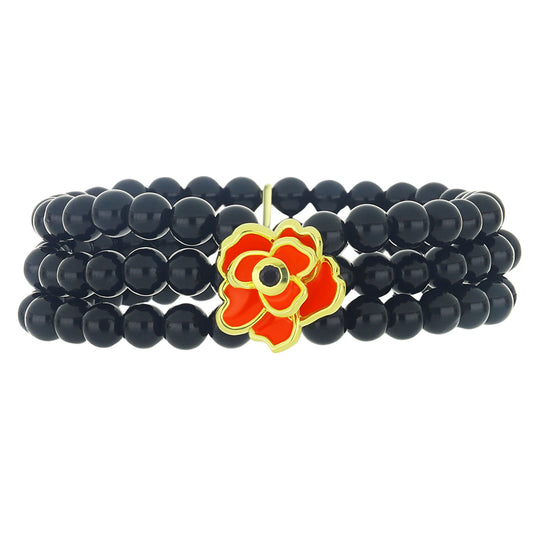 Goldplattiertes Silberarmband mit schwarzem Spinell und Emaille