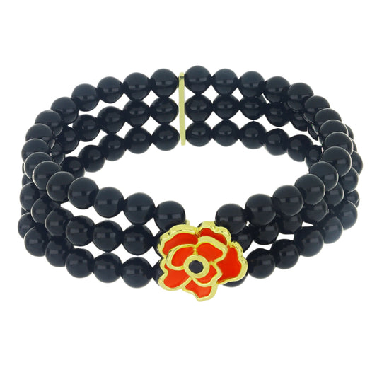 Goldplattiertes Silberarmband mit schwarzem Spinell und Emaille