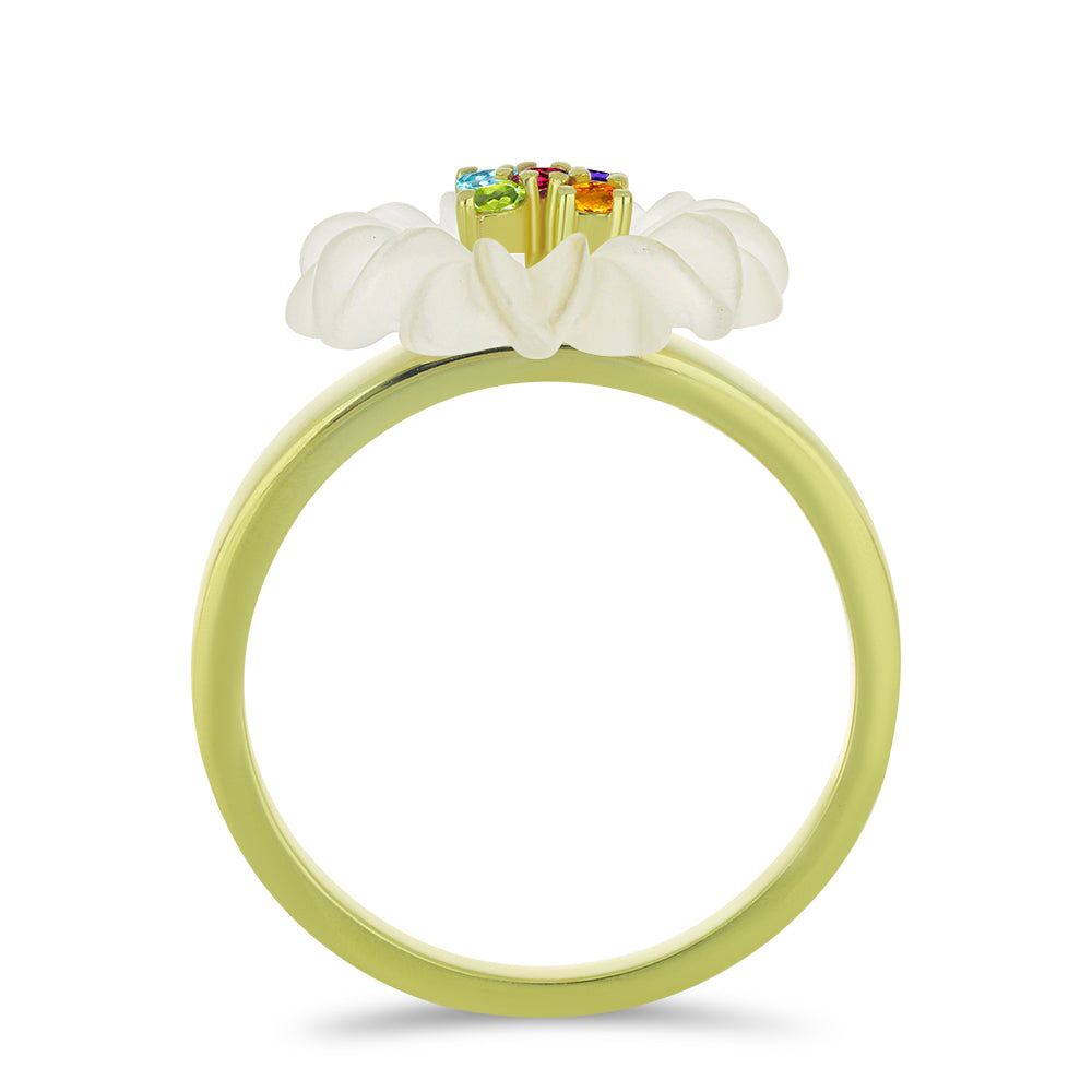 Goldplattierter Silberring mit weißem Achat und marokkanischem Amethyst