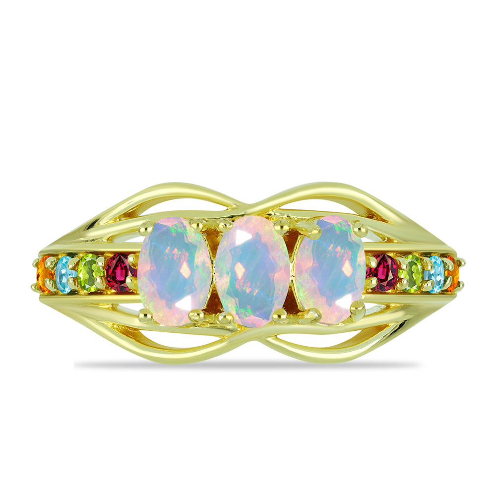 Goldplattierter Silberring mit Welo-Opal und Chakra Turmalin