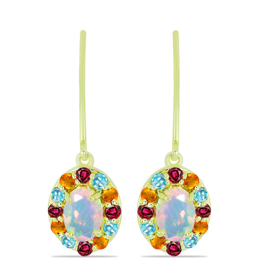 Goldplattierte Silberohrringe mit Welo-Opal und Chakra Turmalin