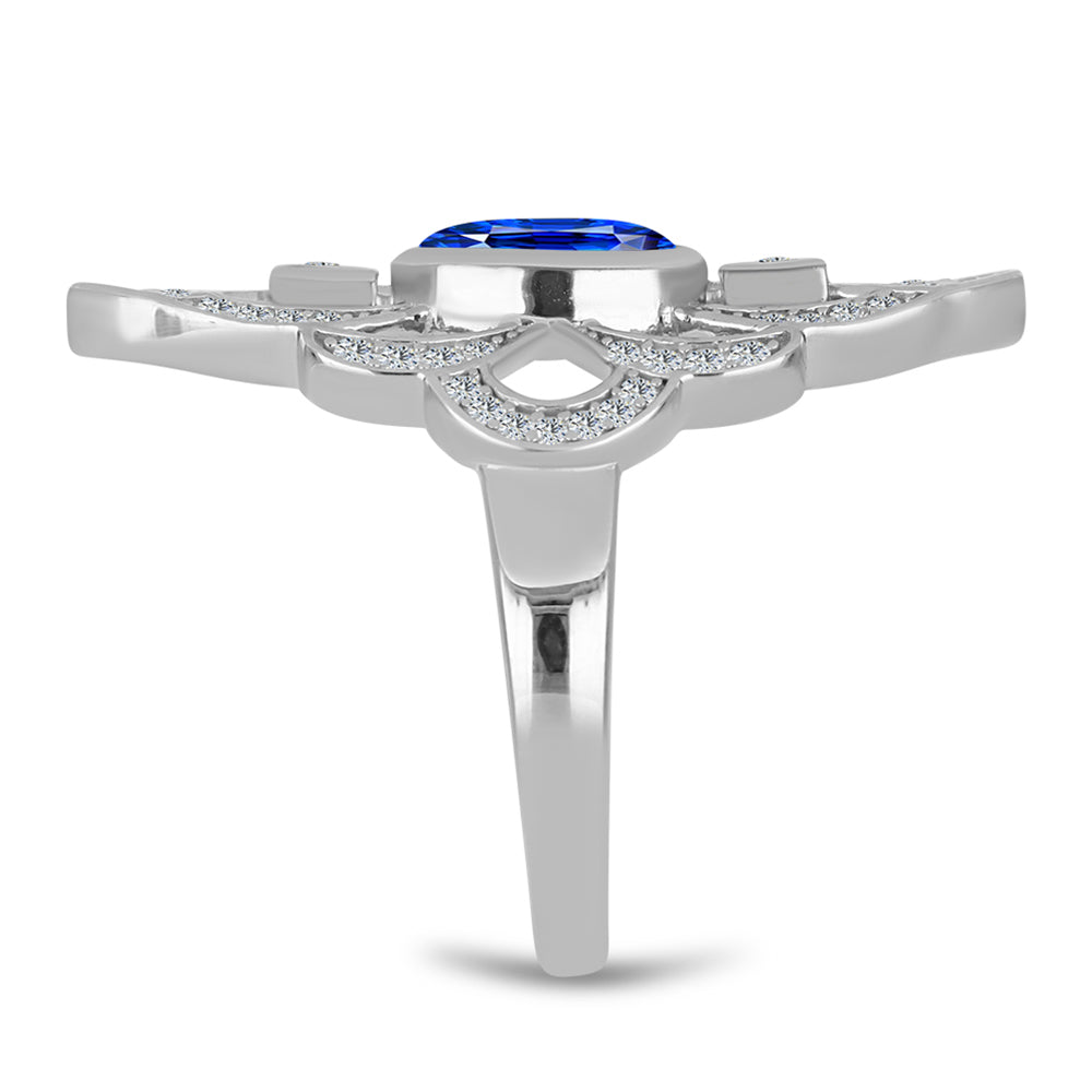 Silberring mit australischem blauem Saphir und weißem Topas