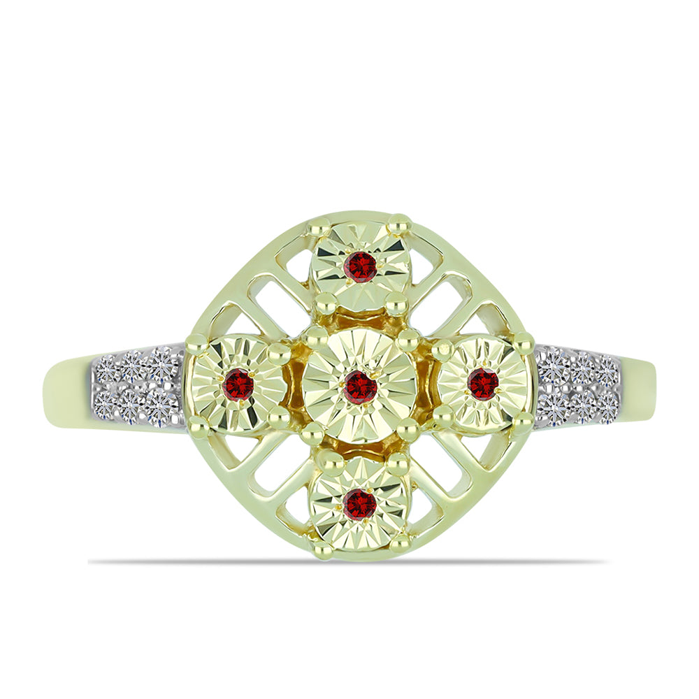Goldplattierter Silberring mit rotem Diamant und weißem Diamant 1 