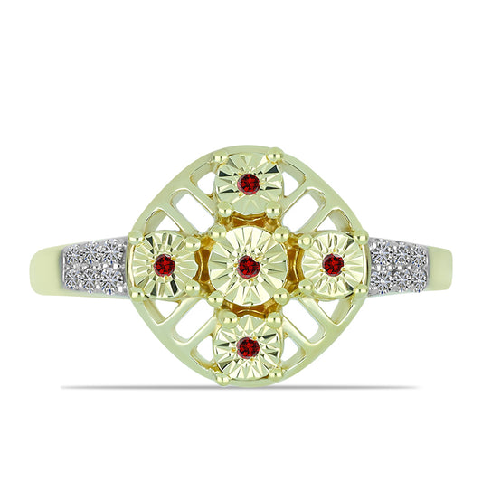Goldplattierter Silberring mit rotem Diamant und weißem Diamant