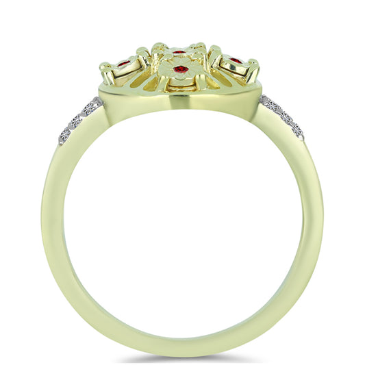 Goldplattierter Silberring mit rotem Diamant und weißem Diamant
