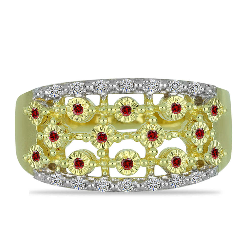 Goldplattierter Silberring mit rotem Diamant und weißem Diamant
