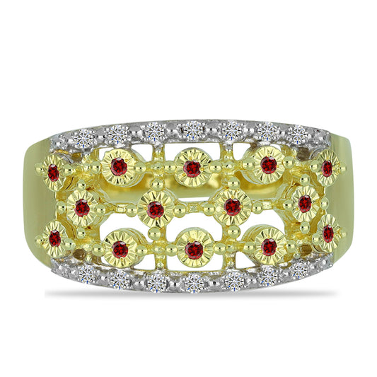 Goldplattierter Silberring mit rotem Diamant und weißem Diamant