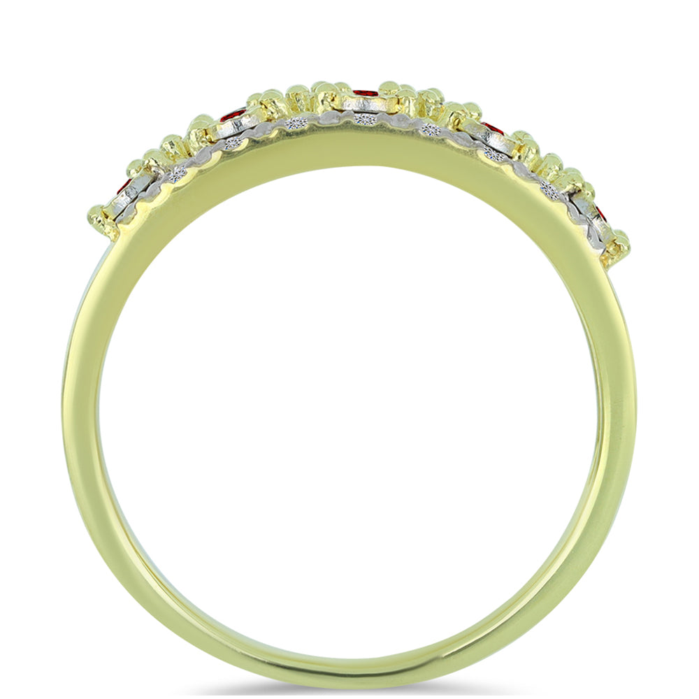 Goldplattierter Silberring mit rotem Diamant und weißem Diamant 2 