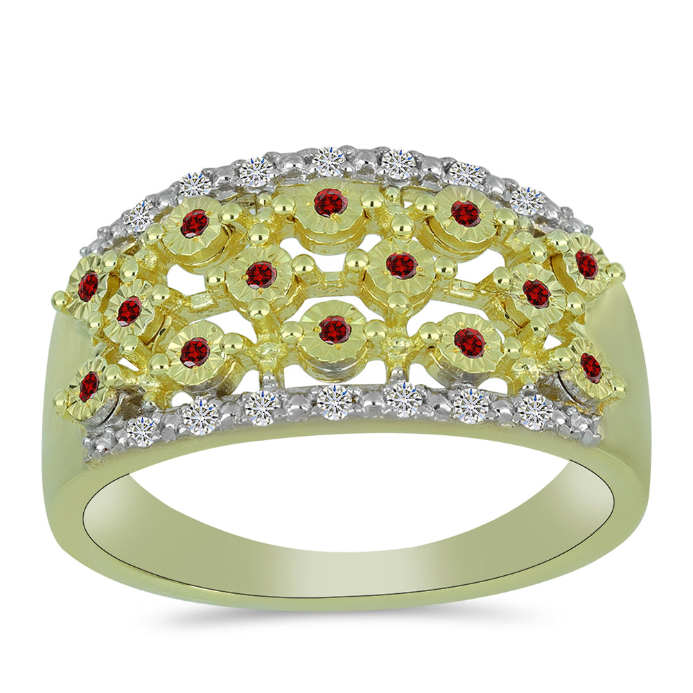 Goldplattierter Silberring mit rotem Diamant und weißem Diamant