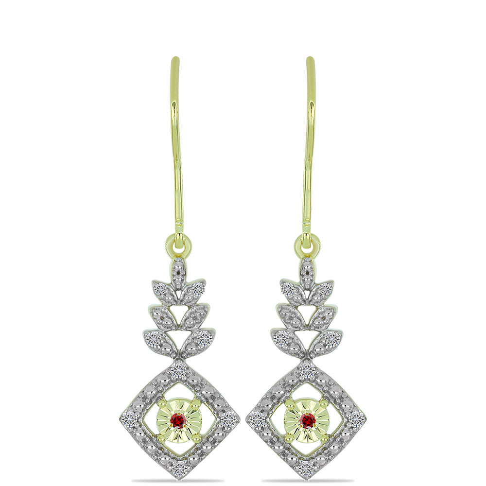 Goldplattierte Silberohrringe mit rotem Diamant und weißem Diamant