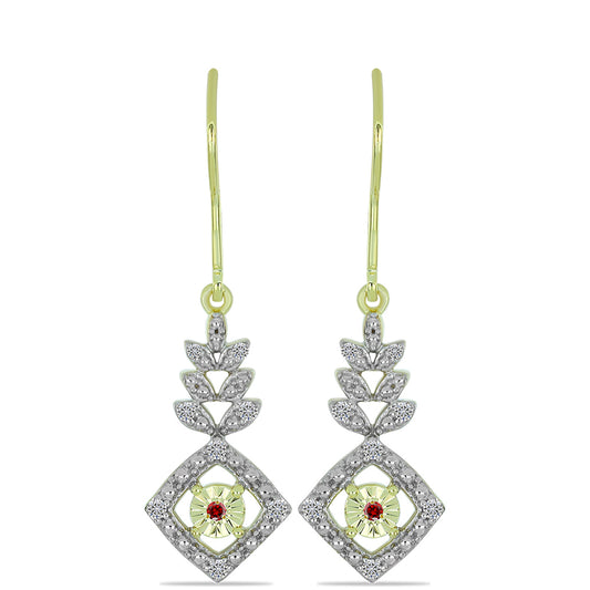 Goldplattierte Silberohrringe mit rotem Diamant und weißem Diamant