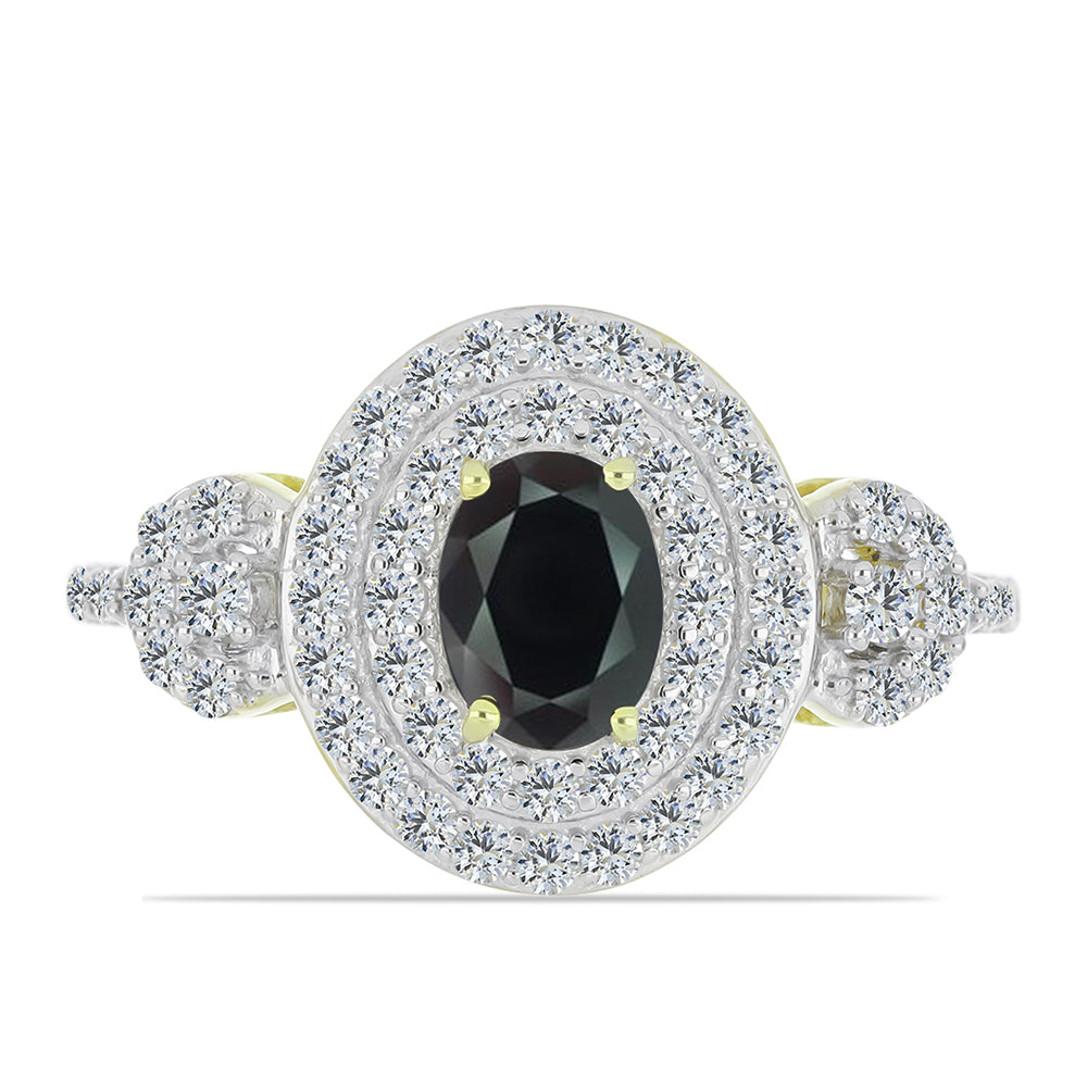 Goldplattierter Silberring mit Obsidian und weißem Topas