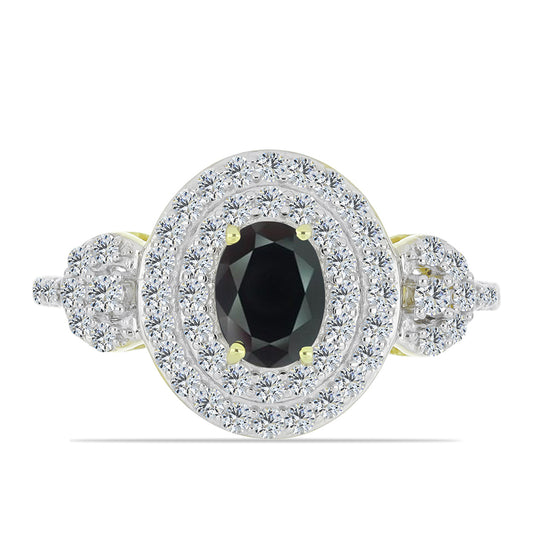 Goldplattierter Silberring mit Obsidian und weißem Topas
