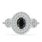 Goldplattierter Silberring mit Obsidian und weißem Topas