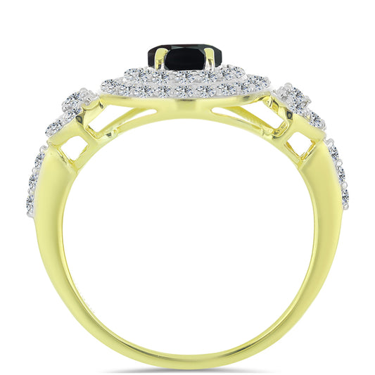 Goldplattierter Silberring mit Obsidian und weißem Topas