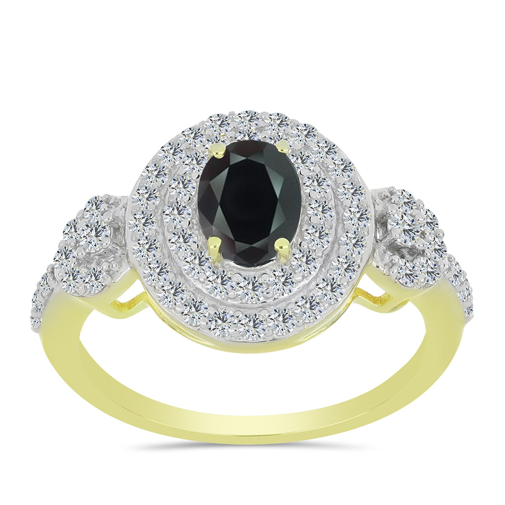 Goldplattierter Silberring mit Obsidian und weißem Topas 3 