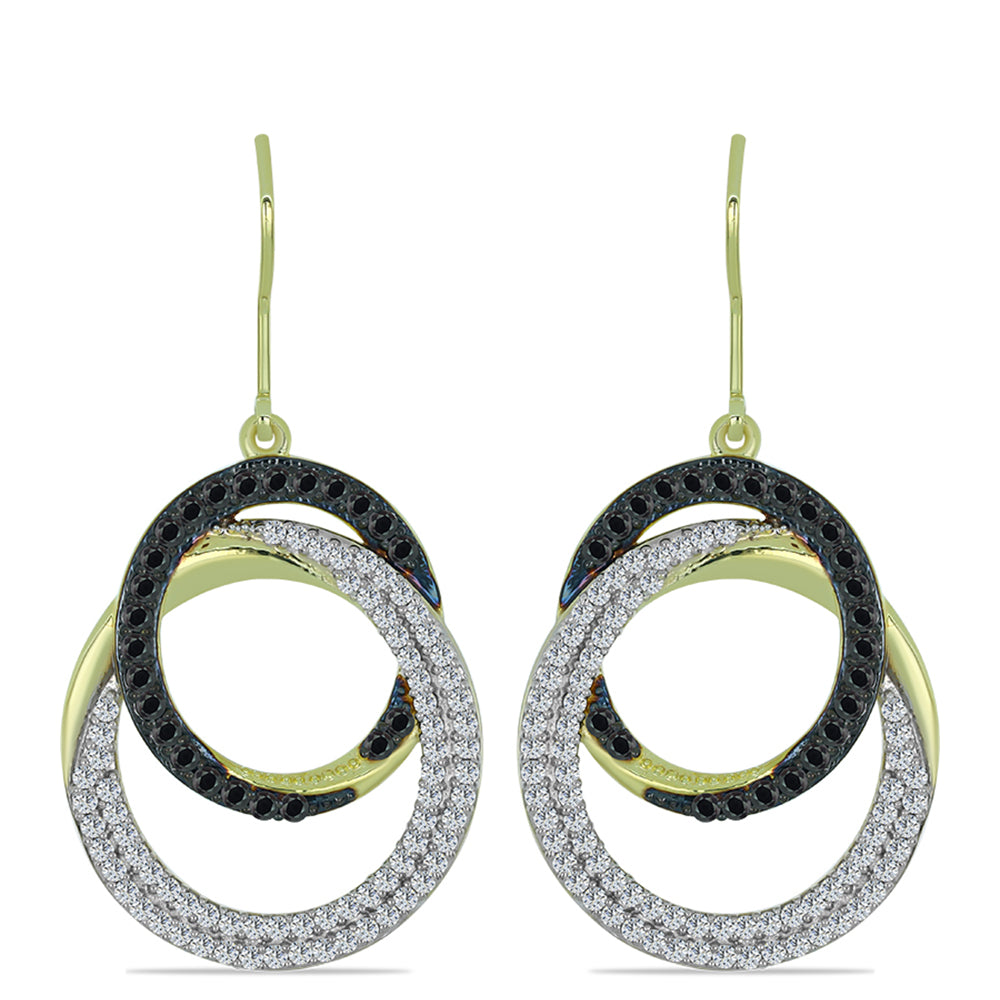 Goldplattierte Silberohrringe mit Obsidian und weißem Topas