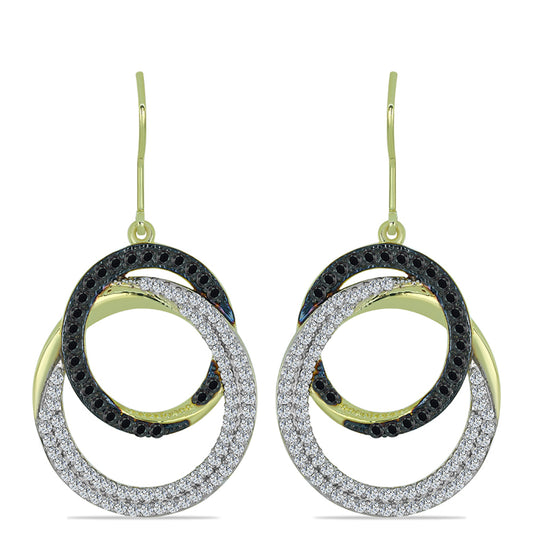 Goldplattierte Silberohrringe mit Obsidian und weißem Topas