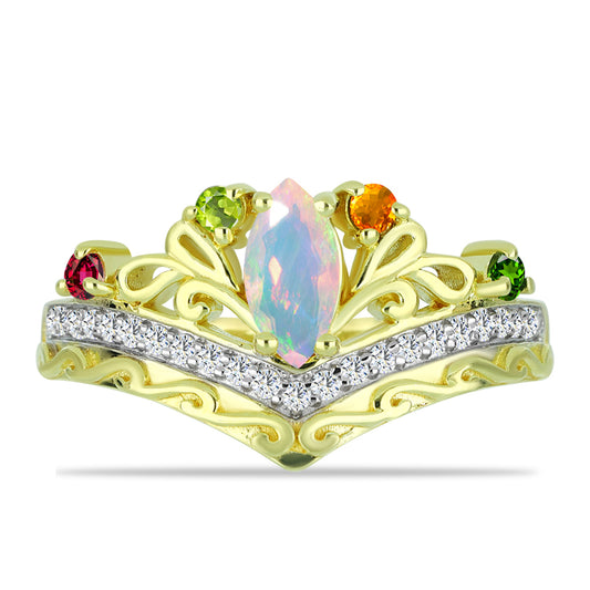 Goldplattierter Silberring mit Welo-Opal und Chakra Turmalin