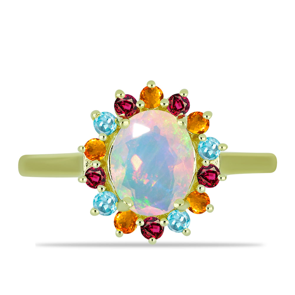 Goldplattierter Silberring mit Welo-Opal und Chakra Turmalin