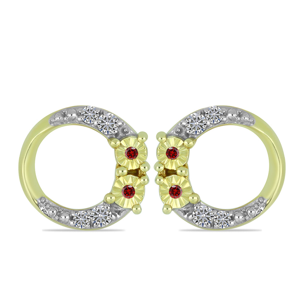 Goldplattierte Silberohrringe mit rotem Diamant und weißem Diamant 1 