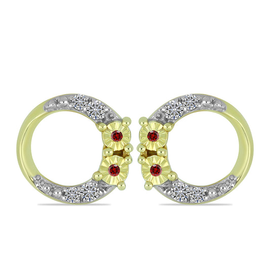 Goldplattierte Silberohrringe mit rotem Diamant und weißem Diamant