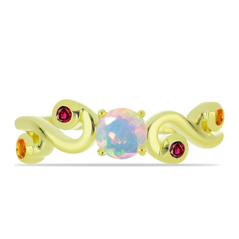 Goldplattierter Silberring mit Welo-Opal und Chakra Turmalin 2 