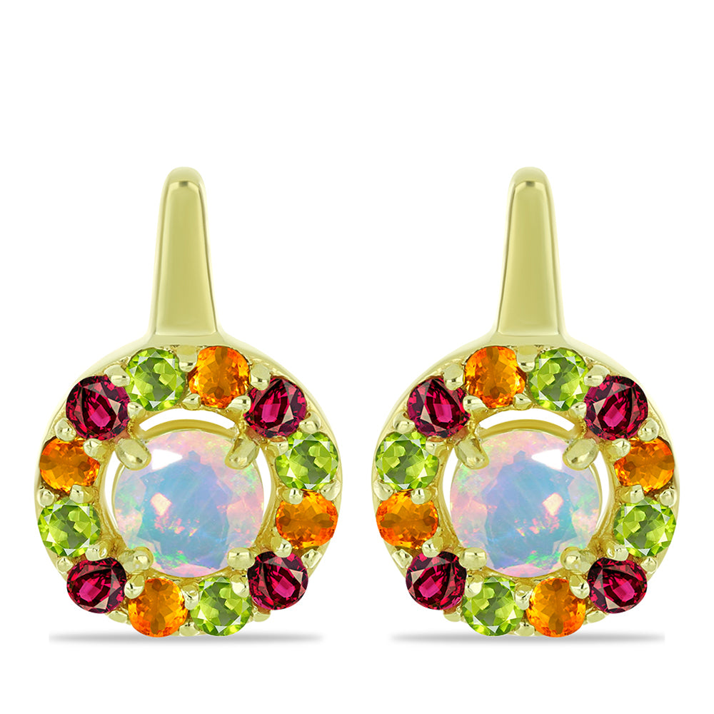 Goldplattierte Silberohrringe mit Welo-Opal und Chakra Turmalin